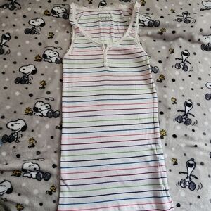Aeropostale Y2K 2000s Striped Lace Trim Henley Tank Top